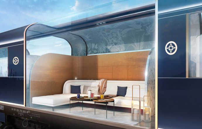 Voiture-salon privée du futur Orient-Express de la SNCF, designée par Saguez & Partners.