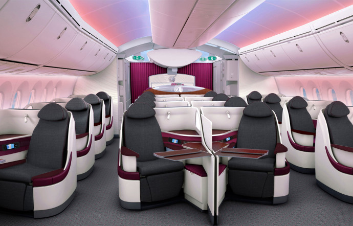 Business class sur Qatar Airways.