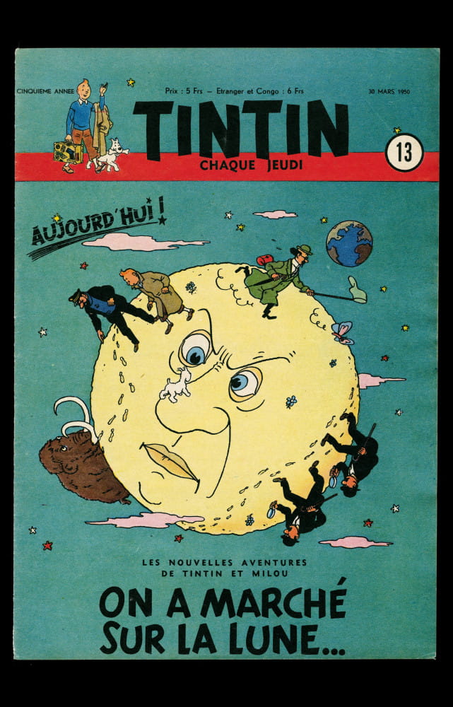 « Objectif Lune », couverture du journal « Tintin » publiée le 30 mars 1950.