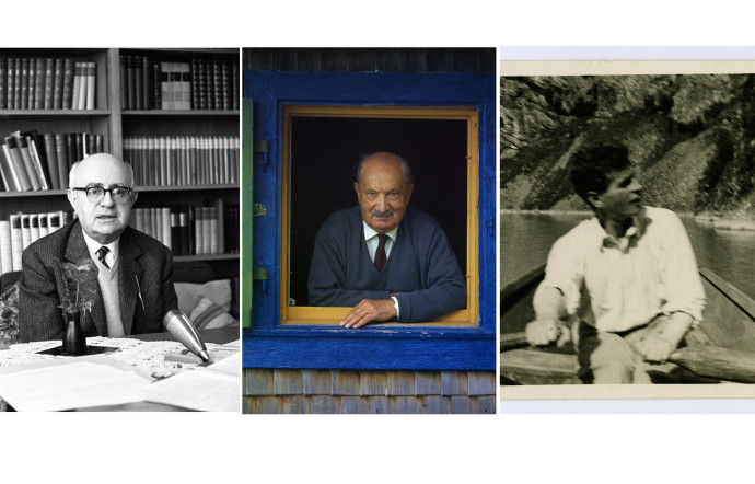 De gauche à droite, Theodor W. Adorno, Martin Heidegger et Ludwig Wittgenstein.