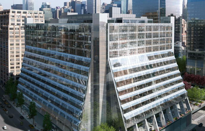 Au 5 Manhattan West, rénovation d’un immeuble d’architecture dite brutaliste par le cabinet Rex.